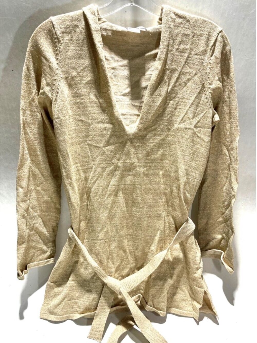 Cache Long Sleeve Hooded V-Neck Belted Pullover Sweater Size Small